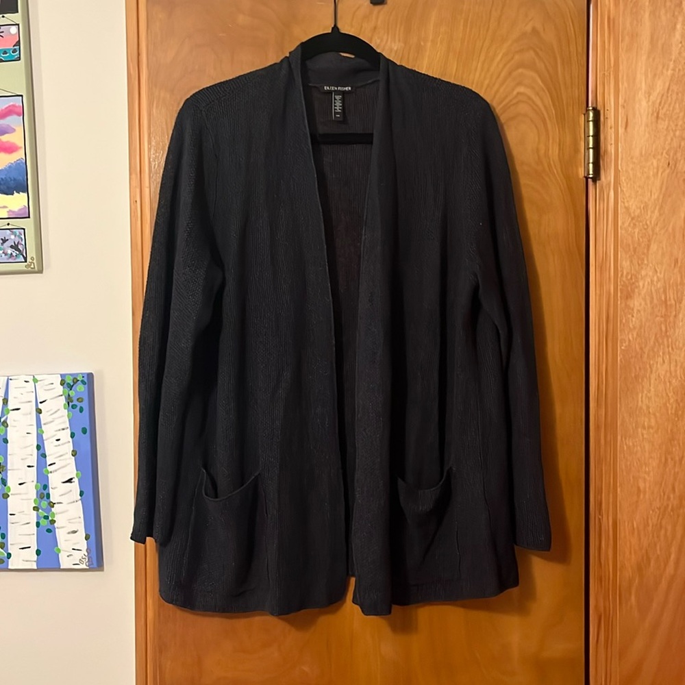 Navy blue Eileen Fisher linen cardigan. Size L